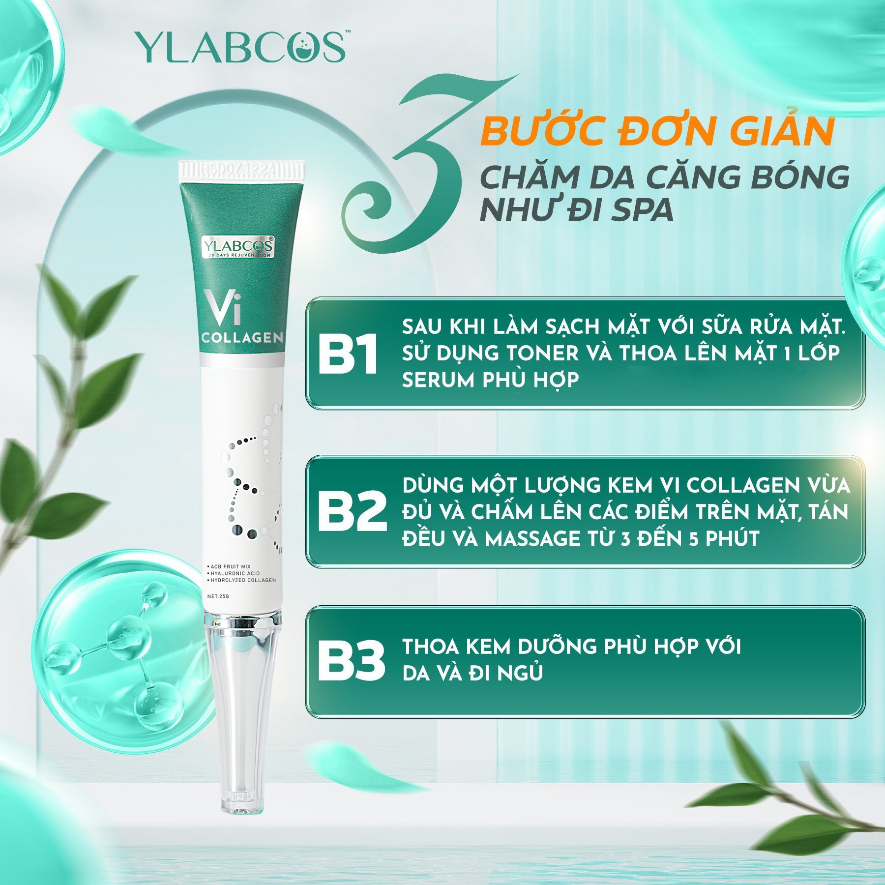 3 bước đơn giản sử dụng kem dưỡng Vi Collagen